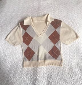 Argyle Knit Collared Top