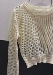 Cream Crochet Knit Cropped Sweater