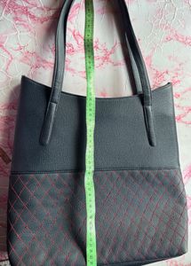Blue  Tote Bag with Red Stitching