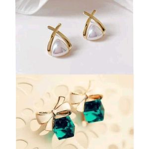 Elegant Pearl & Gemstone Earrings combo of 2