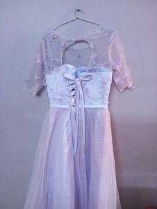 💜 Pastel Lilac 3D Floral Net Midi Dress-XS