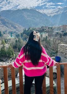 oversized Striped Pink &amp; White Sweater