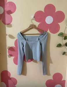Cute Baby Blue Square Neck Top