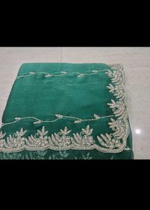 Emerald Green Saree with Cutdana n Jarkan stone