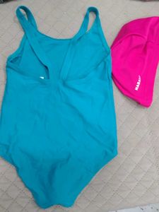 Nabaiji Blue One Piece Swimsuit &amp; Pink Cap