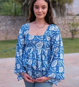 Boho Blue Floral Peplum Kurta