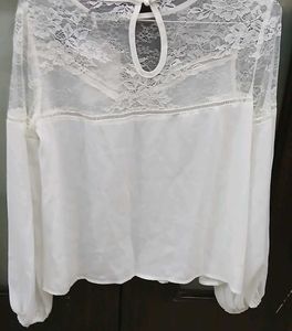 Elegant Lace Trim White Top