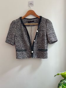 Tweed Cropped Short Sleeve Jacket With Skirt Coord