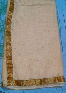 Elegant Cream Saree  Gold Border with sti