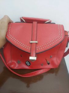 Vibrant Red Studded Handbag