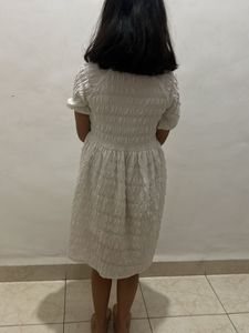 Boho Textured White Midi Dress