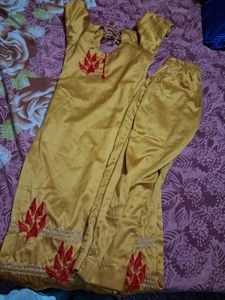 Elegant Yellow Kurta Set with Red Embroidery