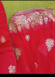 Red Embroidered unstitched suit