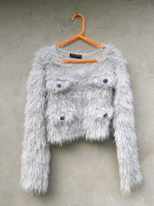 Fuzzy Grey Cropped Jacket