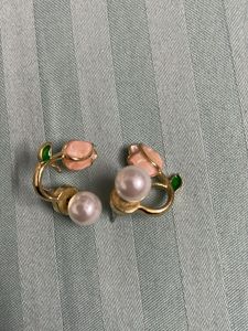 Cute Pink Flower Pearl Earrings