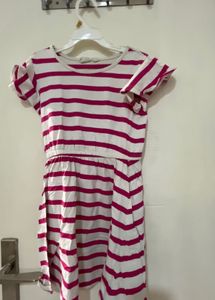 Gap Fit N Flare Dress In White Pink Stripes
