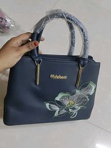 Chic Navy Blue Embroidered Handbag