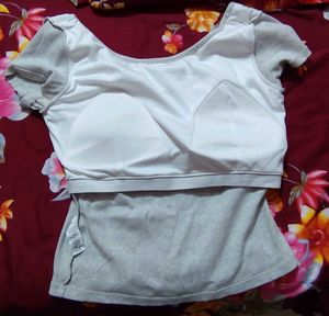 Grey Fitted Scoop Neck padded Top