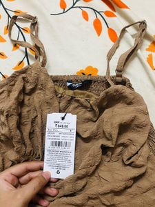 Brown Textured Mini Dress