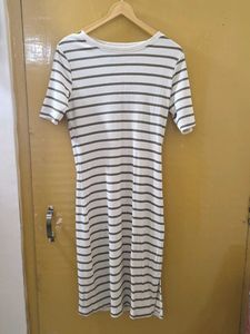 Striped Ribbed Knit Midi Dress
