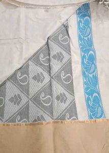 Elegant Grey &amp; White Saree