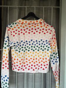 Rainbow Heart Print Button-Up Top