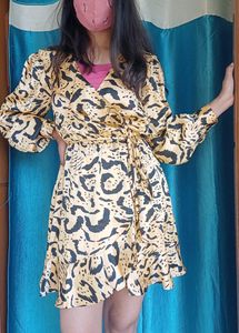 Heavy Satin Animal Print Wrap Style Dress