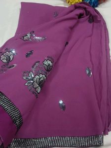Beautiful Embroidered Purple Saree with blouse
