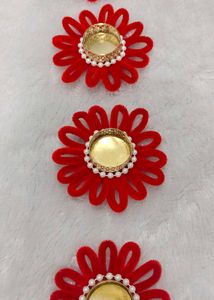Set of 4 Red Floral Tealight Holders