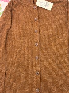 Brown Button-Down Knit Top