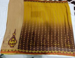 🇳🇿💫🎀Elegant Yellow &amp; Brown Embroidered Saree