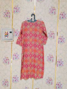 Pink &amp; Orange Geometric Print Kurta