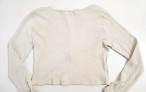 Cream Ribbed Henley Long Sleeve Top