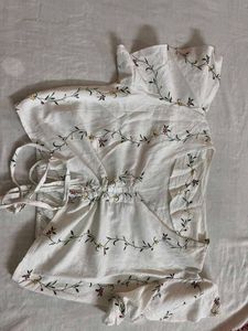 White Floral Print Wrap Top