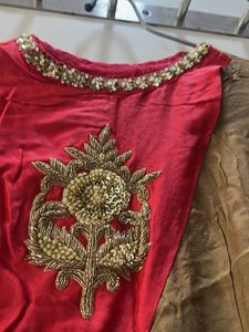 Embellished Red &amp; Gold Party Dress(with free gift)
