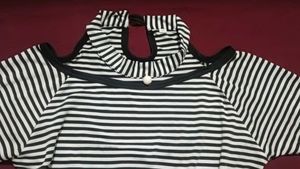 Striped Cold Shoulder Bell Sleeve Top