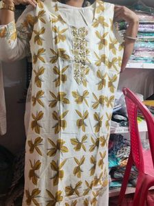 White Kurta with Yellow Floral Print