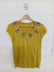Chic Embellished Yellow Top