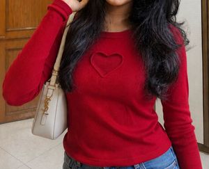Red Heart Cut-Out Long Sleeve Top
