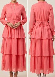 Coral Tiered Midi Dress