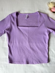 Lavender Ribbed Square Neck Top