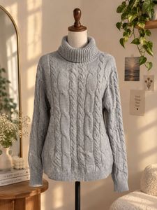 Imported Cable Knit Turtleneck Sweater