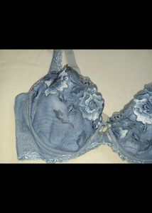 Blue Embroidered Floral Bra