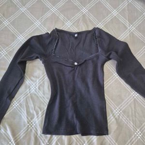 Black Long Sleeve Coquette Top with Lace Tr