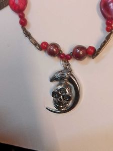 handmade Gothic Skull Crescent Moon Necklace