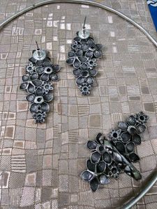 Oxidised Silver Jhumka &amp; Necklace Set