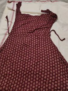 Maroon Printed Kurta with Embellished Neckline
