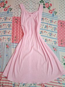 Cute Pink Ribbed Fit and Flare Dress