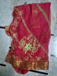 Beautiful  pure chiffon Embroidered Saree