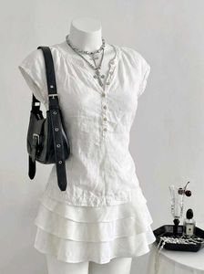 White Linen Button-Up Top